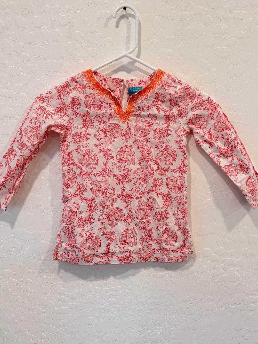 Calypso St. Barth Kids Pink Elephant Top Girls 4T Embroidered Resort Bohemian